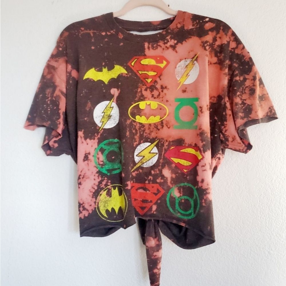 Upcycled DC Custom One of a Kind Distressed Bleached Cropped Slouchy Tee OneSize